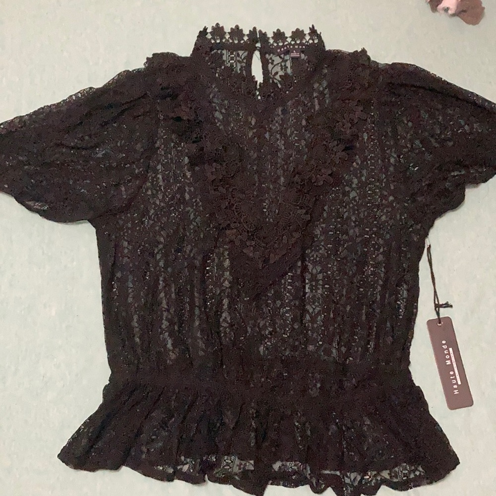 Black lace blouse L